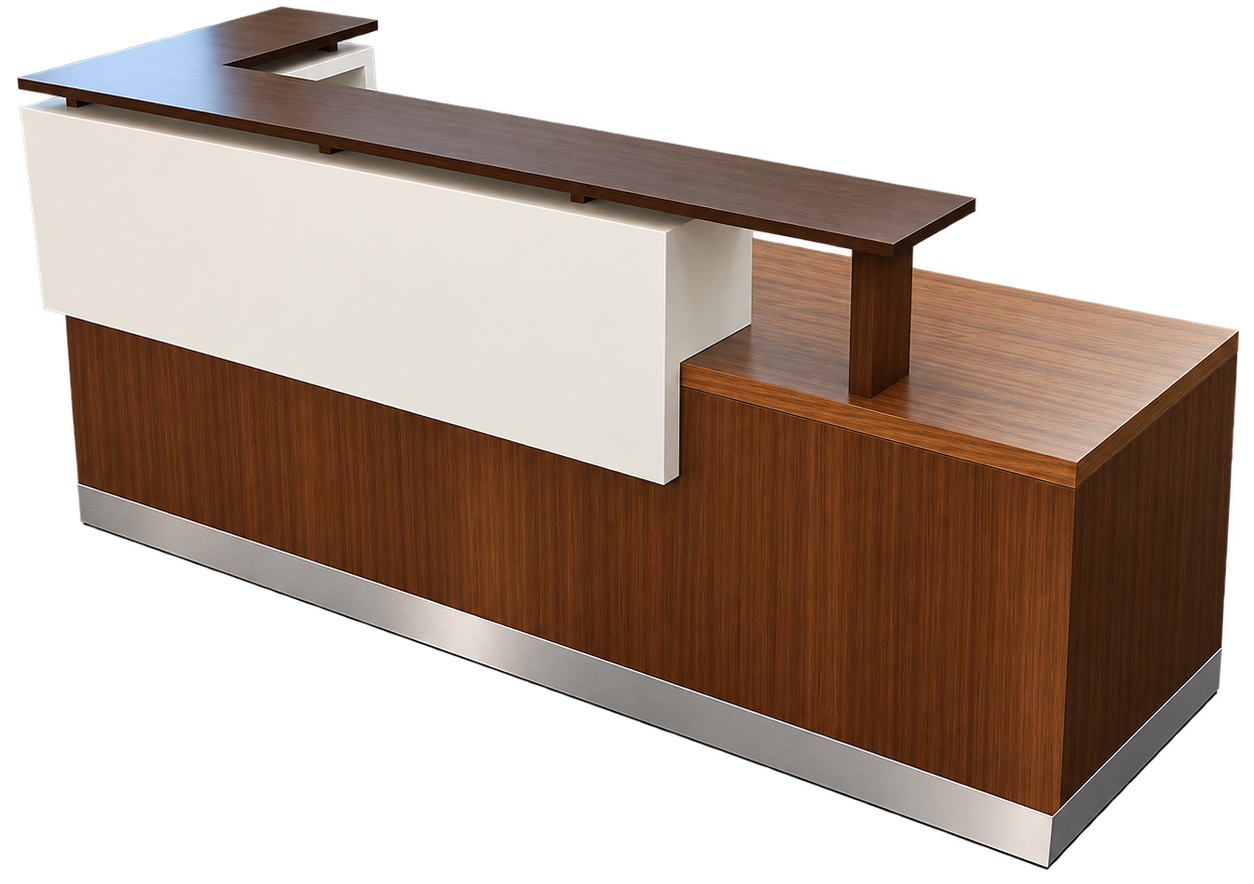 Spacious Dual-Level Reception Desk with Side Return