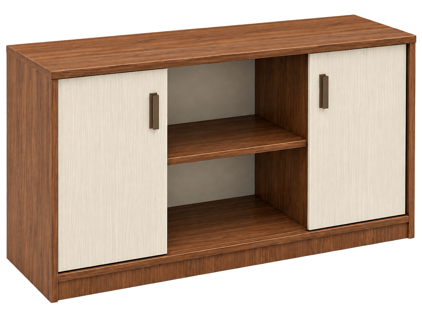 Double-Door Office Storage Cabinet with Open Shelves