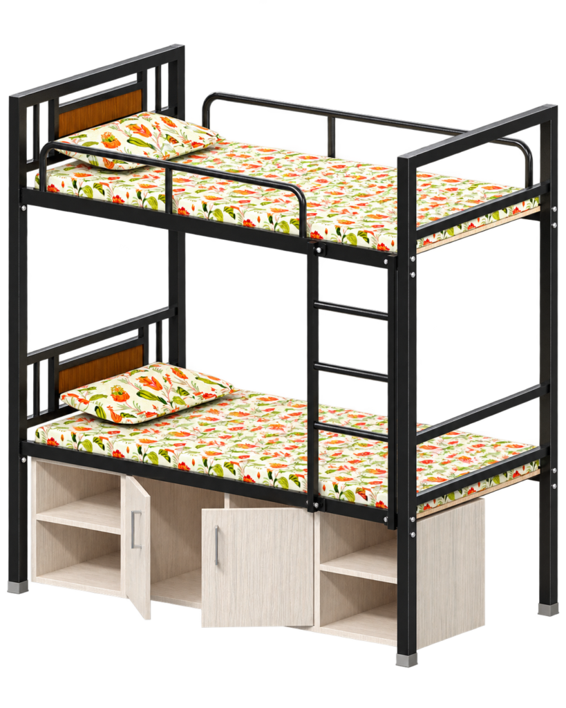 Metal Bunk Bed with Open & Closed Under Storage