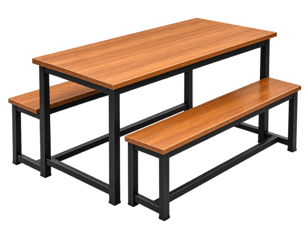 MS Frame Wooden Top Canteen Table Set